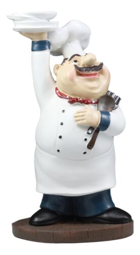 Ebros Gift Ebros Be Our Guest French Bistro Chef Holding Plates And Utensils Statue Kitchen Counter-top Decor Figurine 10.5" H