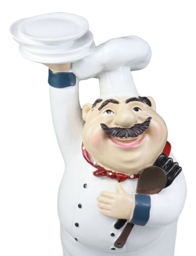 Ebros Gift Ebros Be Our Guest French Bistro Chef Holding Plates And Utensils Statue Kitchen Counter-top Decor Figurine 10.5" H