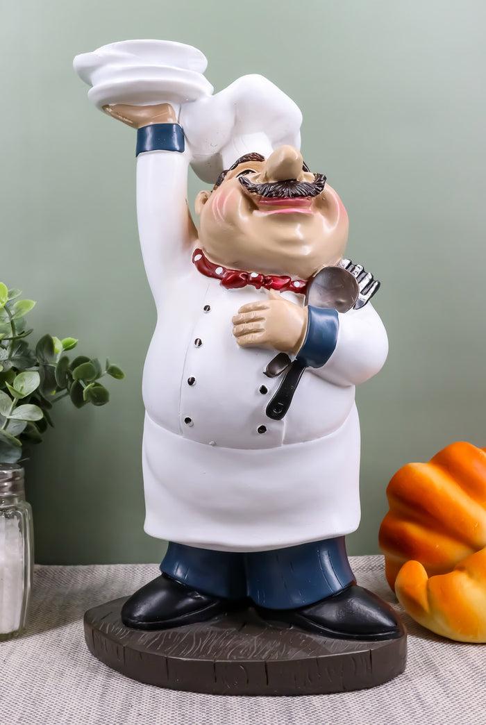 ebros gift Ebros Be Our Guest French Bistro Chef Holding Plates and Utensils Statue Kitchen Counter-top Decor Figurine 10.5" H