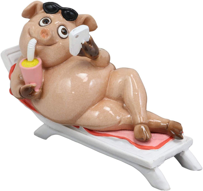 Ebros Gift Ebros Beach Body Brody The Pig Sunbathing While Slurping Sundae And Reading Book Statue 7.25" Wide Home Decor Figurine For Bar Shelf Countertop Desktop Table Accessory Party Hosting Prop