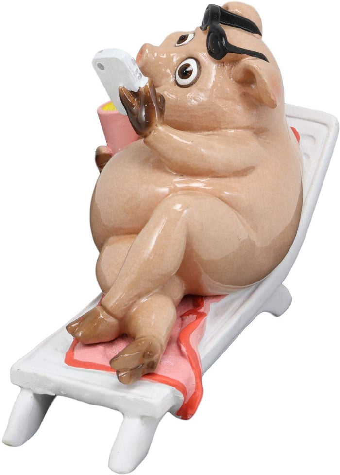 Ebros Gift Ebros Beach Body Brody The Pig Sunbathing While Slurping Sundae And Reading Book Statue 7.25" Wide Home Decor Figurine For Bar Shelf Countertop Desktop Table Accessory Party Hosting Prop