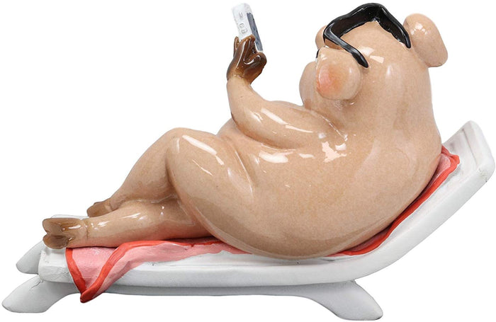 Ebros Gift Ebros Beach Body Brody The Pig Sunbathing While Slurping Sundae And Reading Book Statue 7.25" Wide Home Decor Figurine For Bar Shelf Countertop Desktop Table Accessory Party Hosting Prop