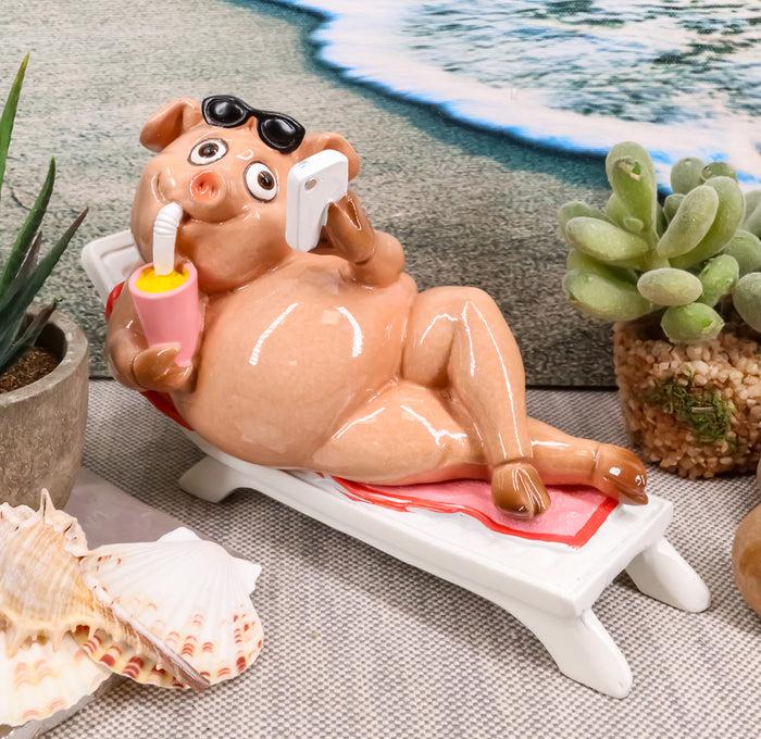 ebros gift Ebros Beach Body Brody The Pig Sunbathing While Slurping Sundae and Reading Book Statue 7.25" Wide Home Decor Figurine for Bar Shelf Countertop Desktop Table Accessory Party Hosting Prop