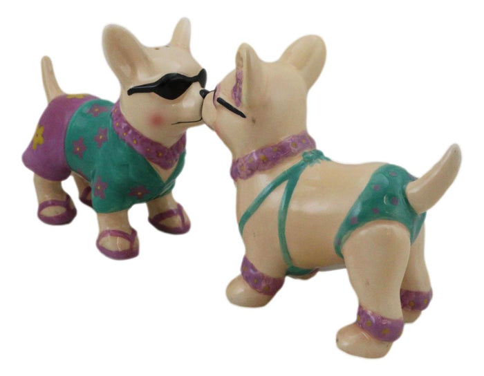 Ebros Gift Ebros Beach Honeymoon Lovers Kissing Chihuahua Dogs Ceramic Salt Pepper Shakers Set