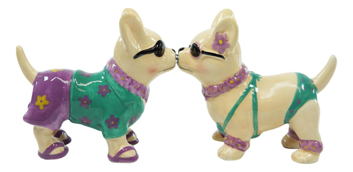Ebros Gift Ebros Beach Honeymoon Lovers Kissing Chihuahua Dogs Ceramic Salt Pepper Shakers Set