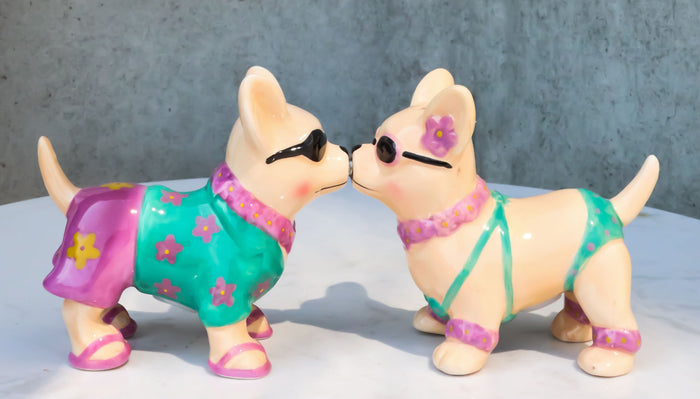 ebros gift Ebros Beach Honeymoon Lovers Kissing Chihuahua Dogs Ceramic Salt Pepper Shakers Set