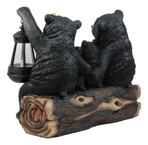 Ebros Gift Ebros Beacon Of Happiness Black Bear Family Welcome Sign Statue Solar LED Light
