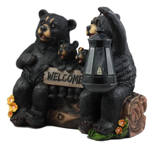 Ebros Gift Ebros Beacon Of Happiness Black Bear Family Welcome Sign Statue Solar LED Light