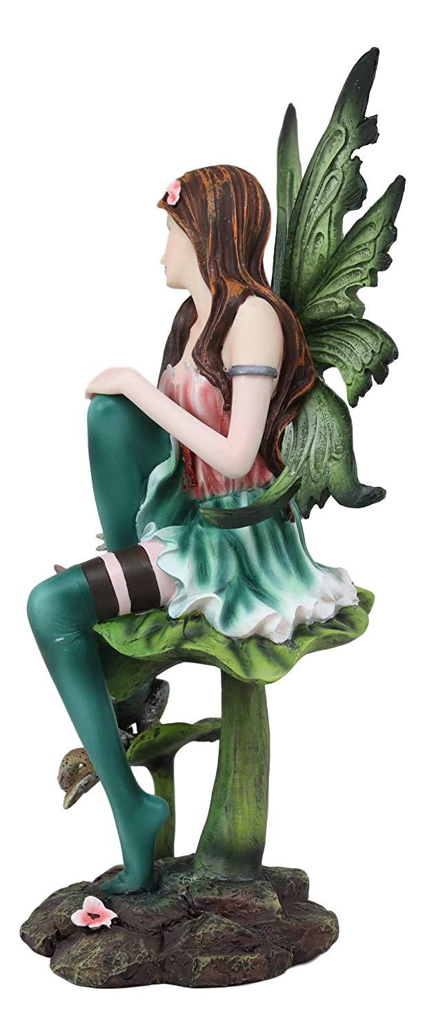 Ebros Gift Ebros Beautiful Gaia Pixie Fairy With Green Wyrmling Dragon Statue 9.5"Tall Mythical Fantasy Fae Lady Of Summer Forest Magic Figurine Collectible Medieval Fairies Decor