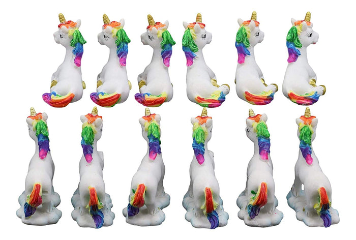 Ebros Gift Ebros Beautiful Magical Rainbow Mane Unicorns 2" High Miniature Figurine Set Of 12 Mare Unicorn Horse With Golden Horns In 4 Different Poses Figurine Collectible Fairy Garden Decor