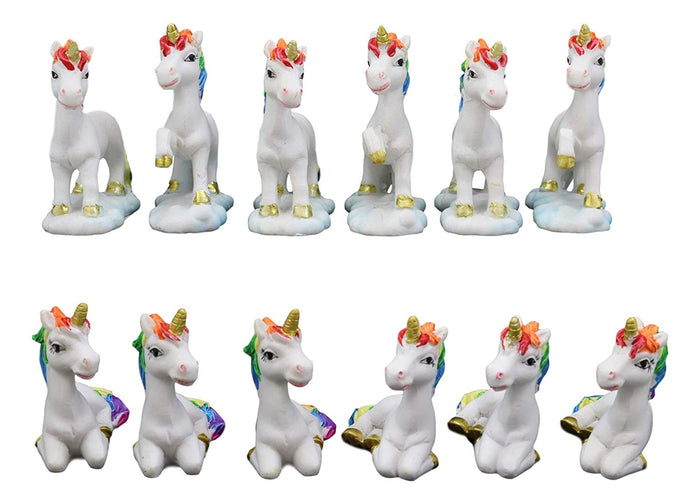 Ebros Gift Ebros Beautiful Magical Rainbow Mane Unicorns 2" High Miniature Figurine Set Of 12 Mare Unicorn Horse With Golden Horns In 4 Different Poses Figurine Collectible Fairy Garden Decor