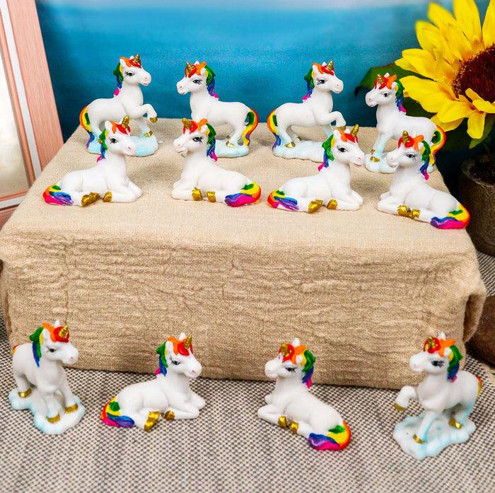 ebros gift Ebros Beautiful Magical Rainbow Mane Unicorns 2" High Miniature Figurine Set of 12 Mare Unicorn Horse with Golden Horns in 4 Different Poses Figurine Collectible Fairy Garden Decor