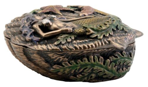 Ebros Gift Ebros Beautiful Ocean Siren Mermaid With Starfish Oyster Shell Shaped Jewelry Box Figurine Mini Storage Decor Sculpture