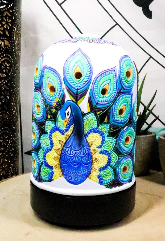 ebros gift Ebros Beautiful Wildlife Peacock Train Aroma Oil Diffuser With Colorful LED Lights