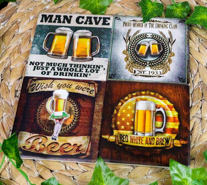 ebros gift Ebros Beer Lovers Man Cave Brewery Tankard Logo Ceramic Coaster Set Of 4 Tiles