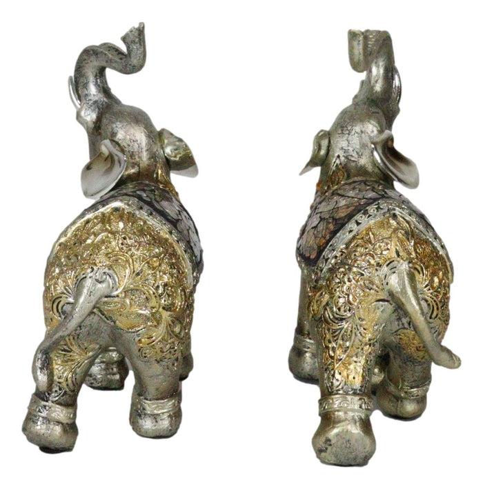 Ebros Gift Ebros Bejeweled Mosaic Feng Shui Elephant With Trunk Up Statue 6"Tall Set Of 2