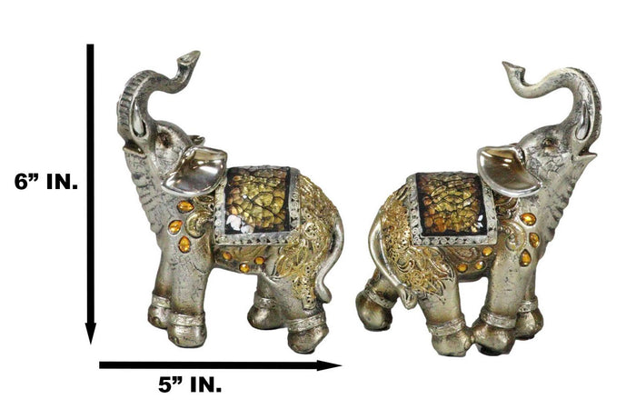 Ebros Gift Ebros Bejeweled Mosaic Feng Shui Elephant With Trunk Up Statue 6"Tall Set Of 2