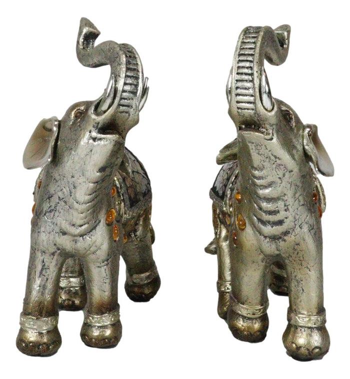 Ebros Gift Ebros Bejeweled Mosaic Feng Shui Elephant With Trunk Up Statue 6"Tall Set Of 2