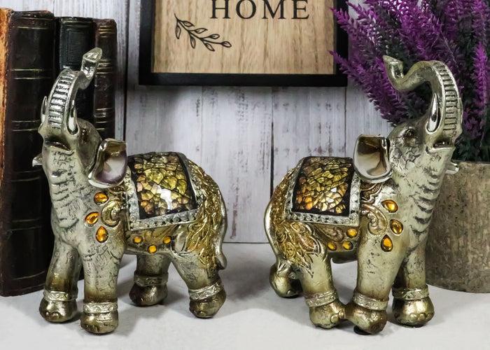 ebros gift Ebros Bejeweled Mosaic Feng Shui Elephant With Trunk Up Statue 6"Tall Set of 2