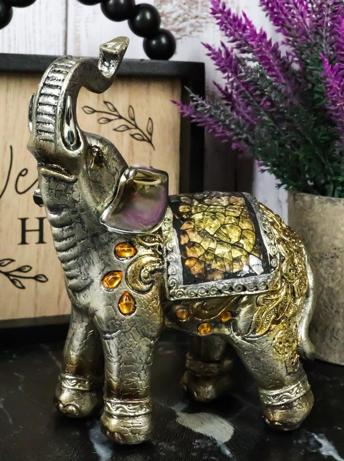 ebros gift Ebros Bejeweled Mosaic Left Facing Feng Shui Elephant With Trunk Up Statue 6"H