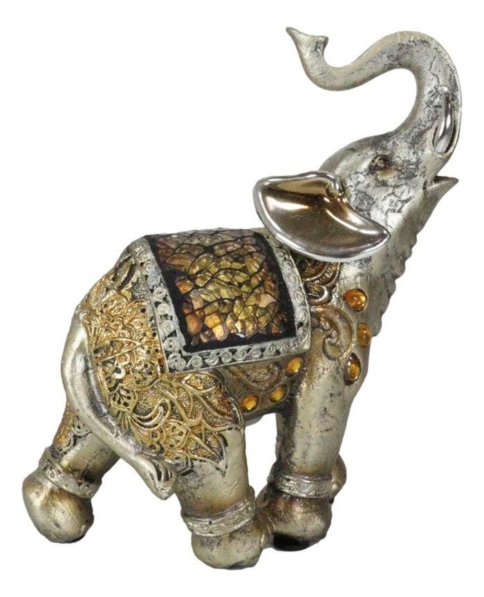 Ebros Gift Ebros Bejeweled Mosaic Right Facing Feng Shui Elephant With Trunk Up Statue 6"H