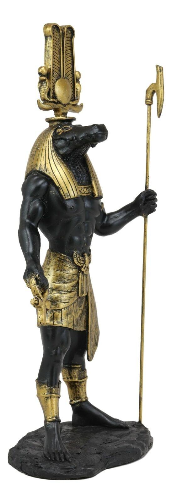 Ebros Gift Ebros Black And Gold Egyptian Benevolent God Sobek With Crocodile Head Atef Crown And Human Body Form Statue 12" H Patron Of The Nile For Crops And Fertility Gods Of Egypt Accent Figurine