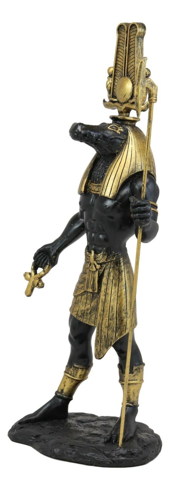 Ebros Gift Ebros Black And Gold Egyptian Benevolent God Sobek With Crocodile Head Atef Crown And Human Body Form Statue 12" H Patron Of The Nile For Crops And Fertility Gods Of Egypt Accent Figurine