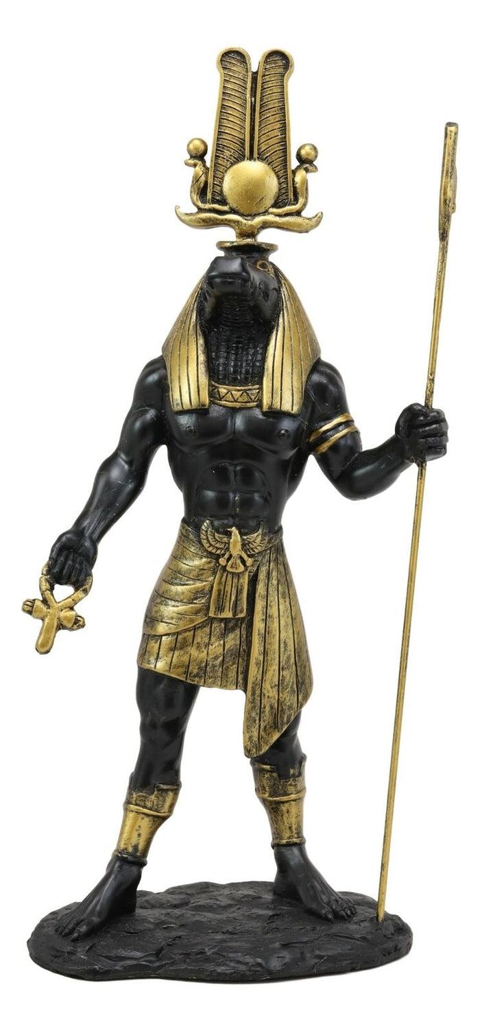 ebros gift Ebros Black and Gold Egyptian Benevolent God Sobek with Crocodile Head Atef Crown and Human Body Form Statue 12" H Patron of The Nile for Crops and Fertility Gods of Egypt Accent Figurine