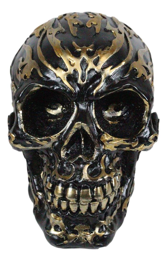 Ebros Gift Ebros Black And Gold Tribal Skull Figurine 6.5" Long Collectible Horror Skull Head