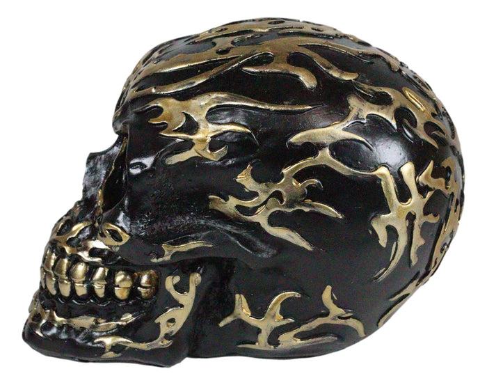 Ebros Gift Ebros Black And Gold Tribal Skull Figurine 6.5" Long Collectible Horror Skull Head