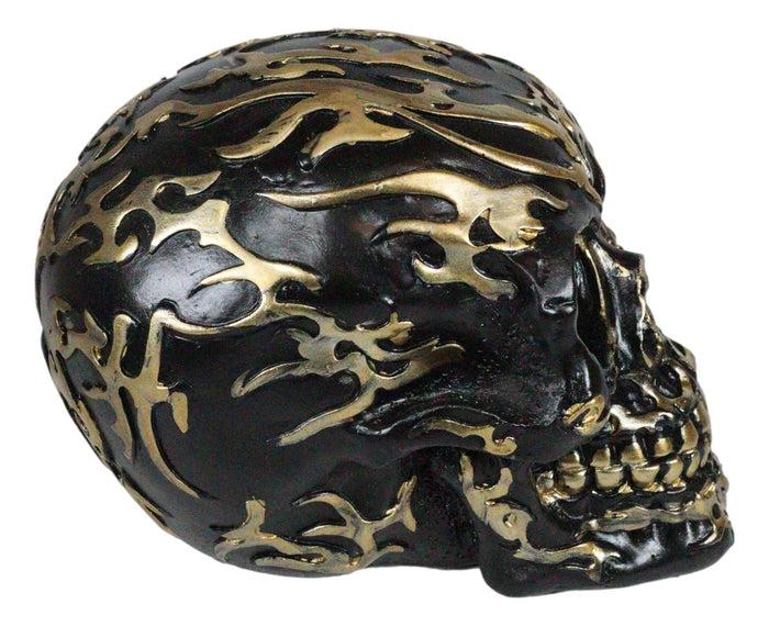 Ebros Gift Ebros Black And Gold Tribal Skull Figurine 6.5" Long Collectible Horror Skull Head