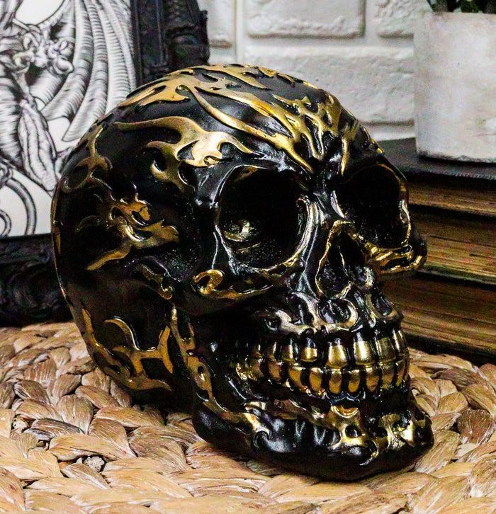 ebros gift Ebros Black and Gold Tribal Skull Figurine 6.5" Long Collectible Horror Skull Head