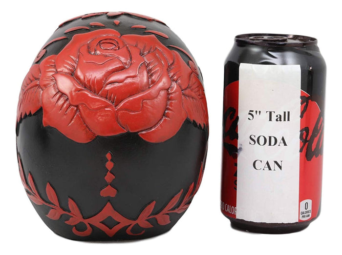 Ebros Gift Ebros Black And Red Day Of The Dead Floral Rose Skull Figurine DOD Roses Rosa Sugar Skulls Statue 7.25" Long