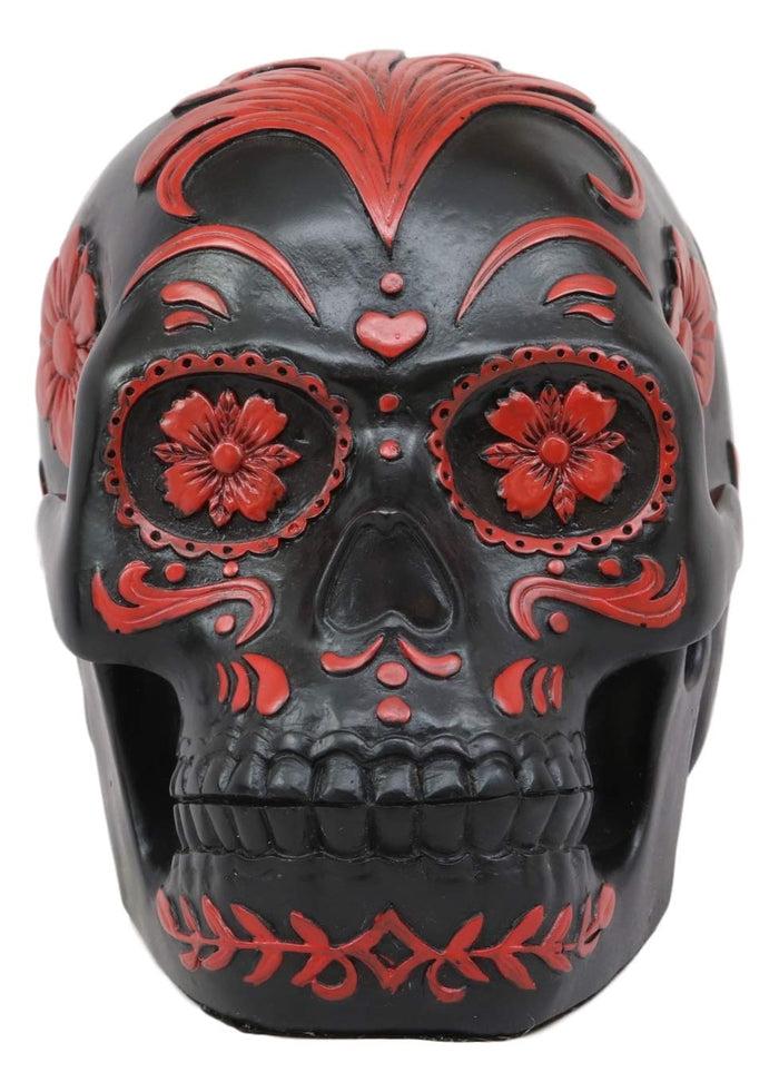 Ebros Gift Ebros Black And Red Day Of The Dead Floral Rose Skull Figurine DOD Roses Rosa Sugar Skulls Statue 7.25" Long