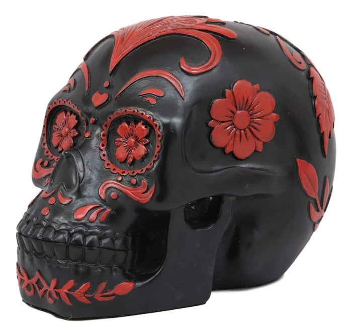 ebros gift Ebros Black and Red Day of The Dead Floral Rose Skull Figurine DOD Roses Rosa Sugar Skulls Statue 7.25" Long