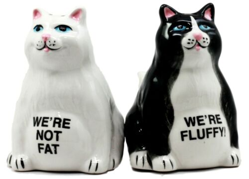 Ebros Gift Ebros Black And White Cute Fluffy Cats Salt & Pepper Shakers Magnetic Set 3.25"H