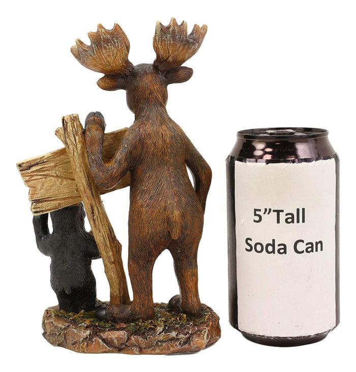 Ebros Gift Ebros Black Bear And Elk Moose Standing By Happy Campers Sign Statue 7.25" H