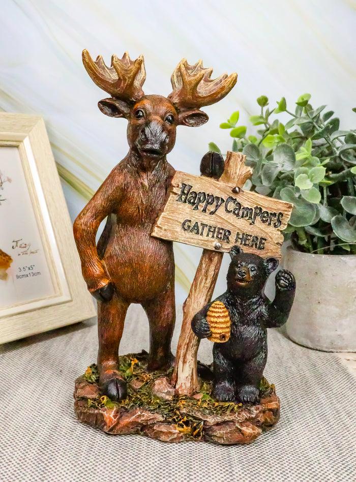 ebros gift Ebros Black Bear and Elk Moose Standing by Happy Campers Sign Statue 7.25" H