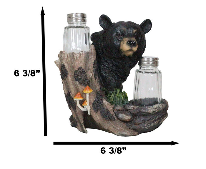 Ebros Gift Ebros Black Bear In The Woods Salt And Pepper Shakers Holder Set 6.25"Tall