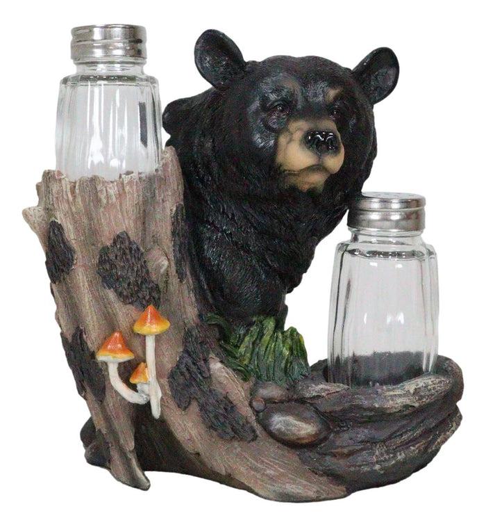 Ebros Gift Ebros Black Bear In The Woods Salt And Pepper Shakers Holder Set 6.25"Tall
