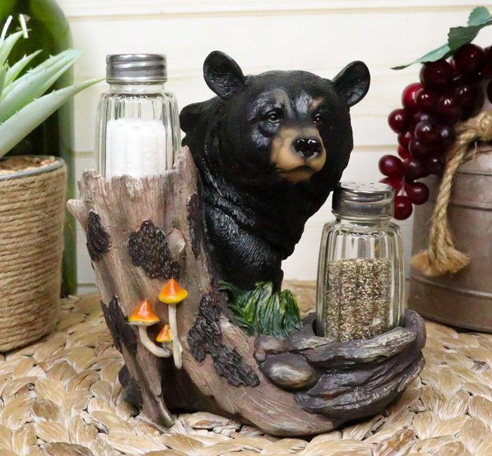 ebros gift Ebros Black Bear In the Woods Salt And Pepper Shakers Holder Set 6.25"Tall