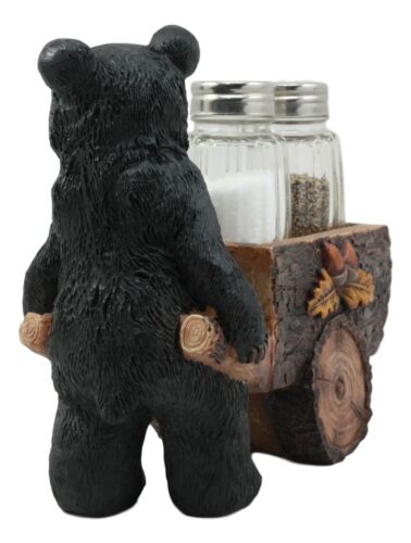 Ebros Gift Ebros Black Bear Pushing Vintage Wagon Cart Salt And Pepper Shakers Holder Set