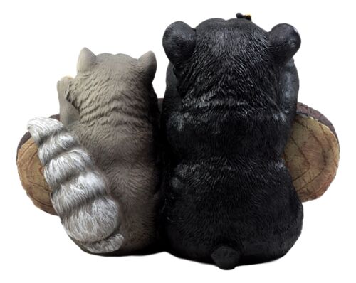 Ebros Gift Ebros Black Bear & Raccoon Statue Wipe Your Paws Greeter Welcome Sign Home Decor