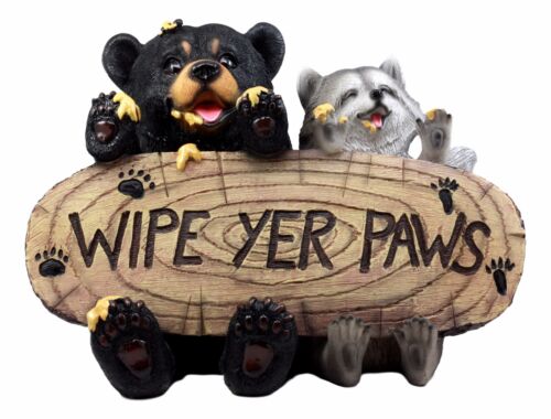 ebros gift Ebros Black Bear & Raccoon Statue Wipe Your Paws Greeter Welcome Sign Home Decor