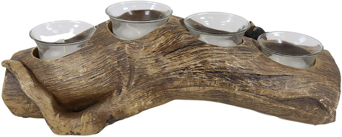 Ebros Gift Ebros Black Bear Sleeping On A Log With 4 Votive Candles Holder Stand 12"L