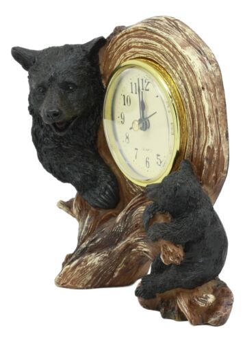 Ebros Gift Ebros Black Bear Table Clock Mother Bear And Cub On Branch Desktop Clock Figurine 5.5" Tall