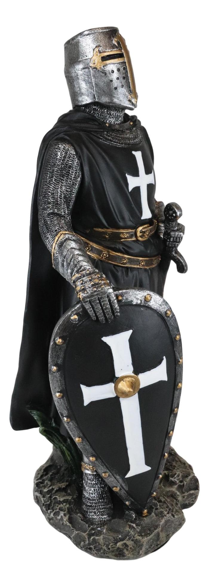 Ebros Gift Ebros Black Cloaked Crusader Knight Of The Cross With Sword Shield Statue 11.5"H