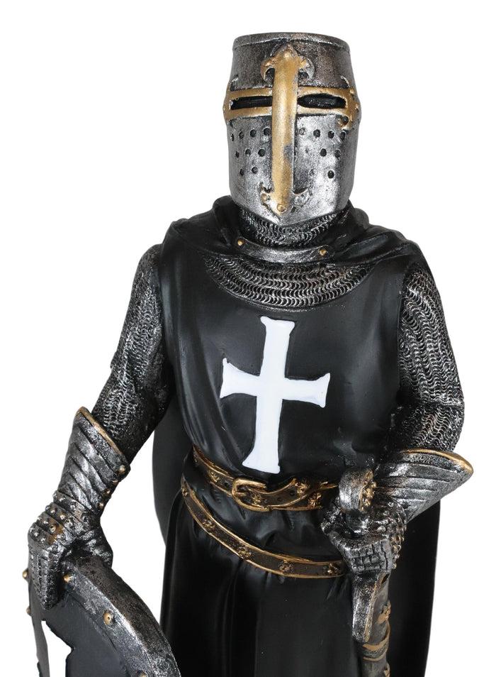 Ebros Gift Ebros Black Cloaked Crusader Knight Of The Cross With Sword Shield Statue 11.5"H