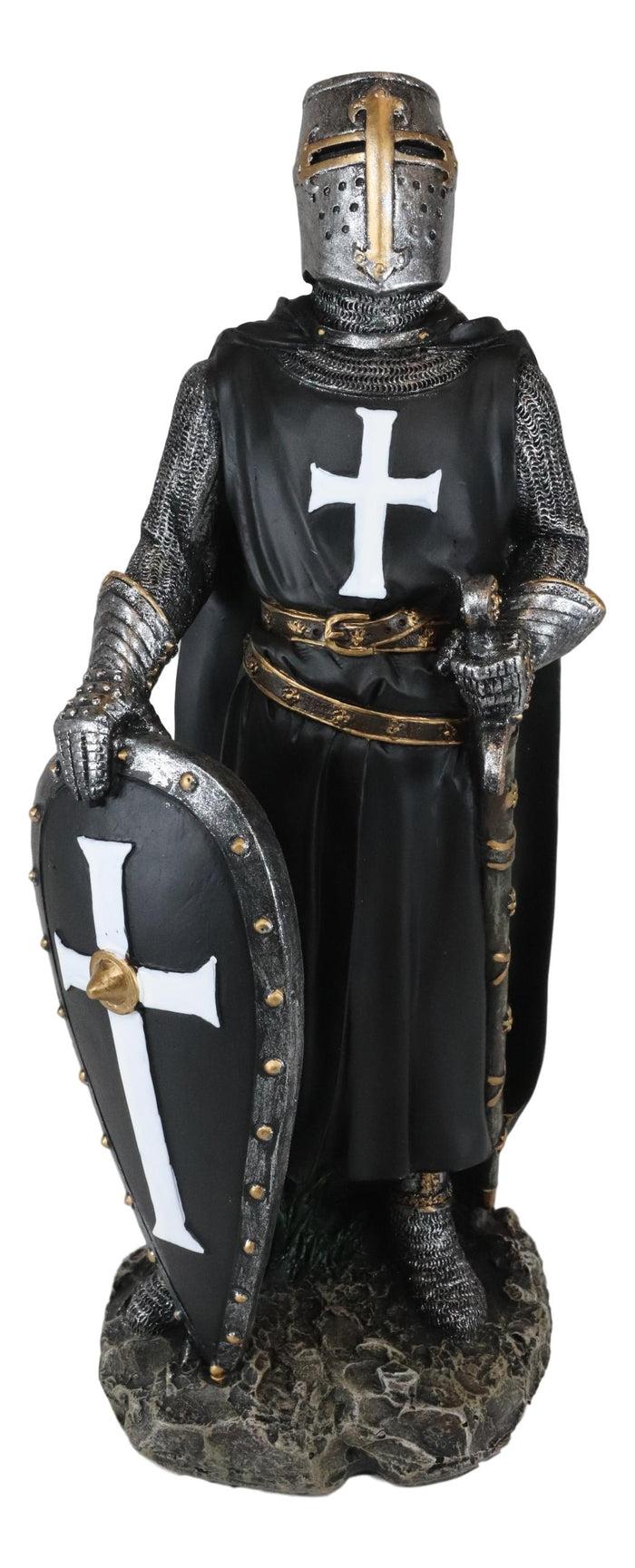 Ebros Gift Ebros Black Cloaked Crusader Knight Of The Cross With Sword Shield Statue 11.5"H