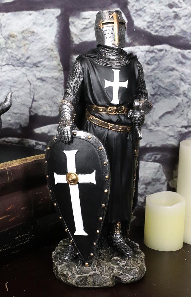ebros gift Ebros Black Cloaked Crusader Knight Of The Cross with Sword Shield Statue 11.5"H